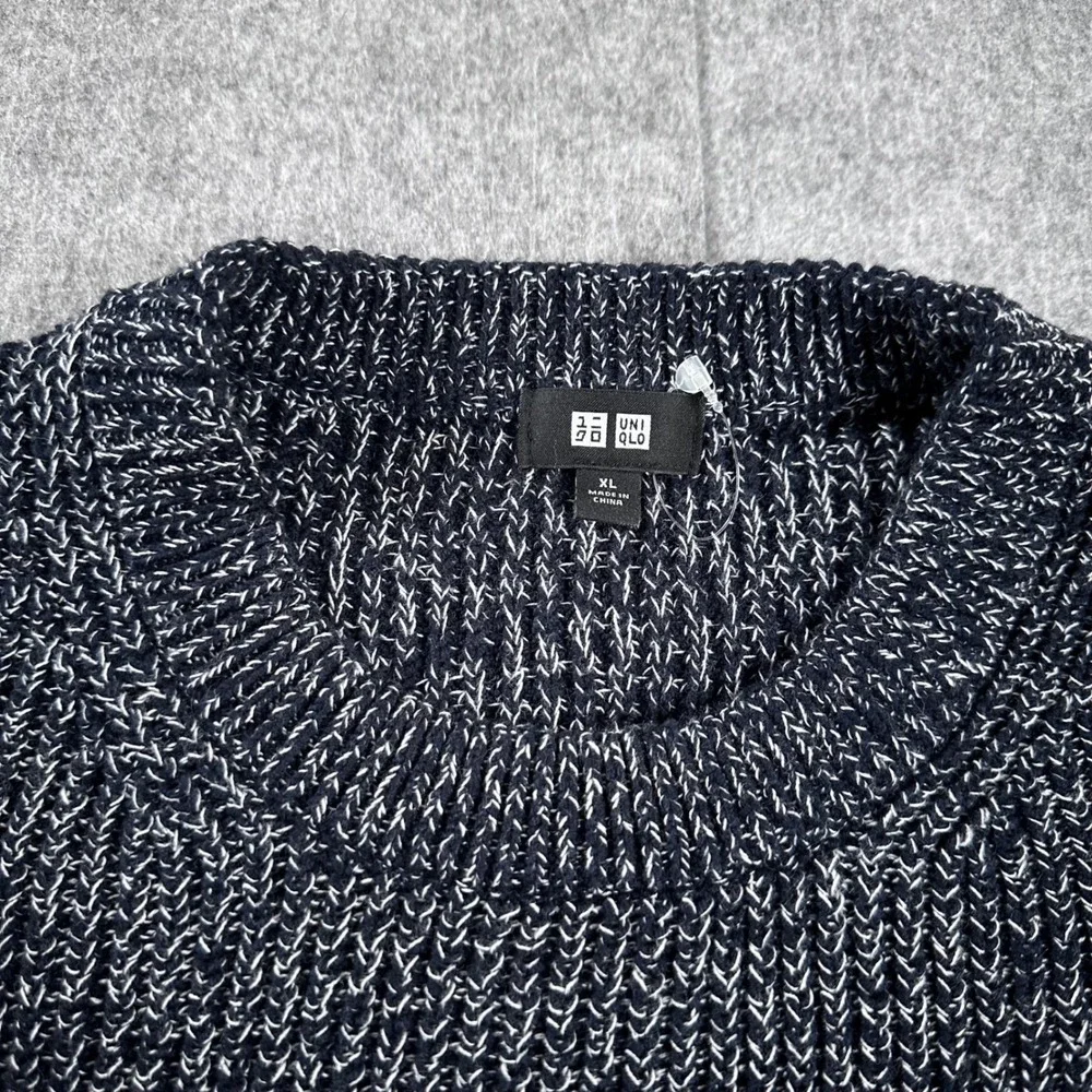 Uniqlo Mens XL Navy Blue Marled Chunky Knit Crew Neck Sweater 413061 - Picture 1 of 7